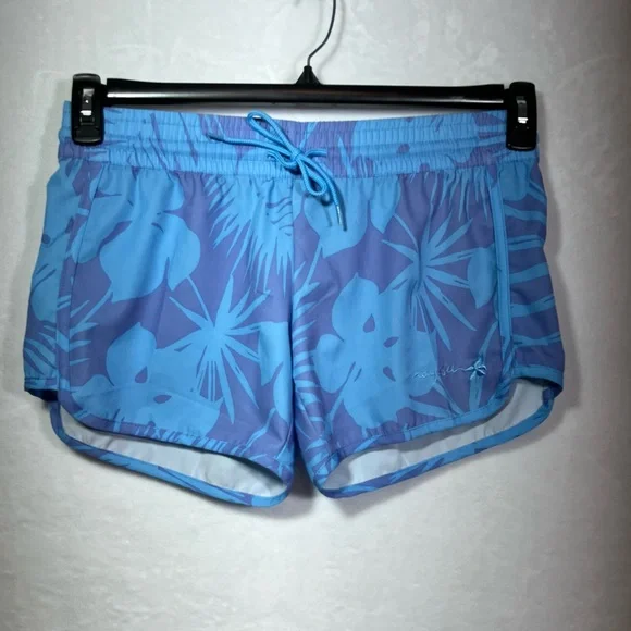 Raya Sun Blue Floral Swim Cover Up Shorts Size M Drawstring & Elastic Waistband - Picture 2 of 8